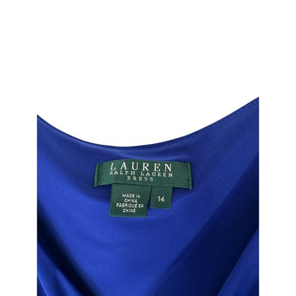 Ralph Lauren Dress Women's Plus Blue Ruched Sleeveless Cocktail Hour Size 14 - Picture 2 of 9